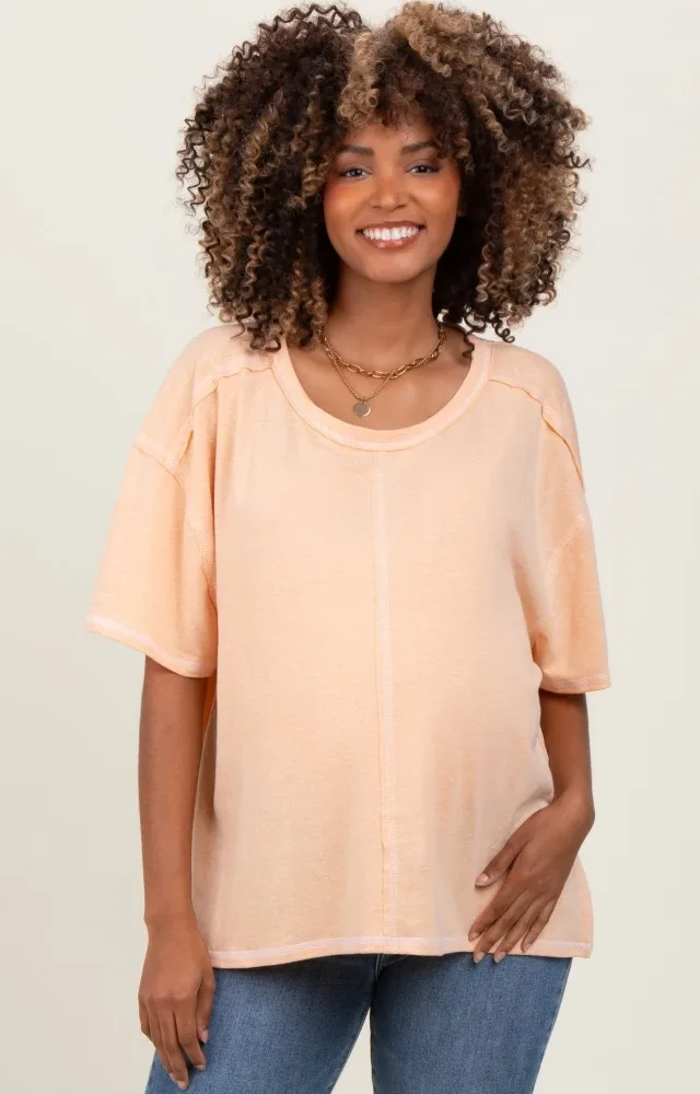 Peach Solid Tri-Blend Short Sleeve Maternity Tunic Top