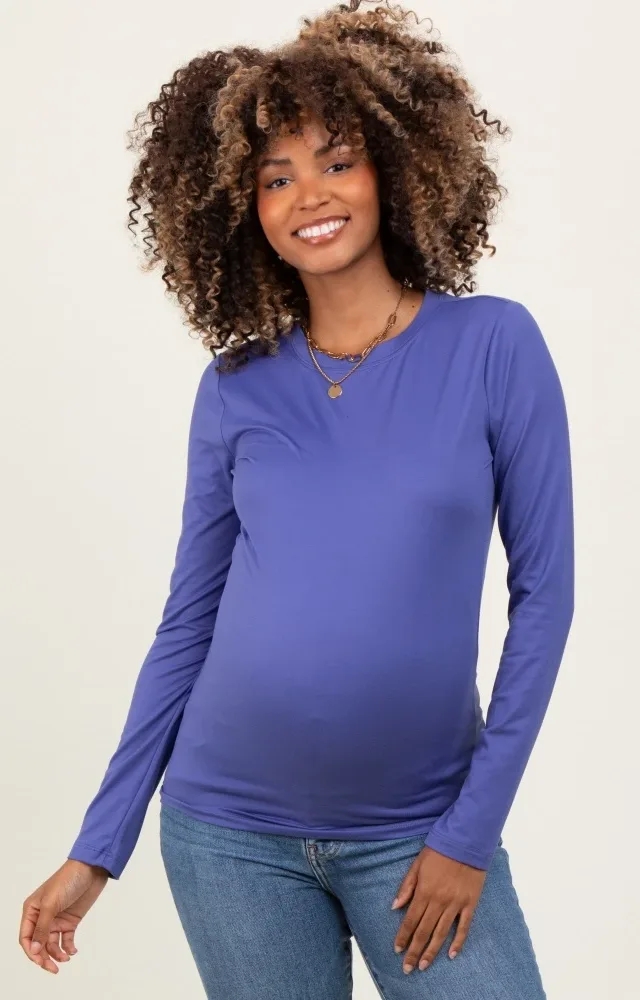 Periwinkle Basic Long Sleeve Maternity Top