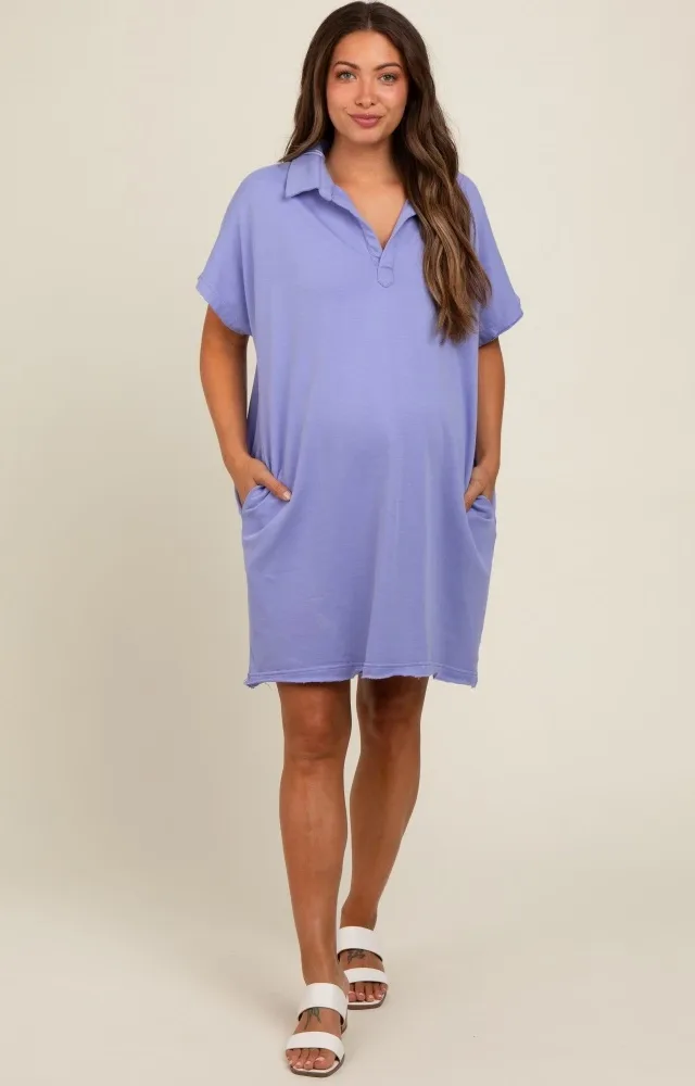 Periwinkle Mineral Washed French Terry Maternity Dress