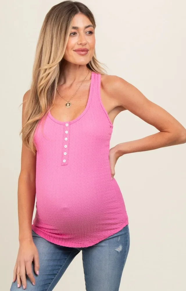 Pink Button Accent Maternity Tank Top