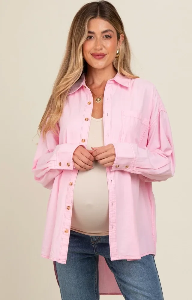 Pink Chambray Button Down Maternity Top