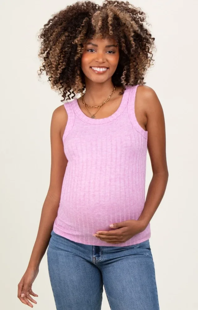 Pink Heather Ribbed Scoop Neck Maternity Tank