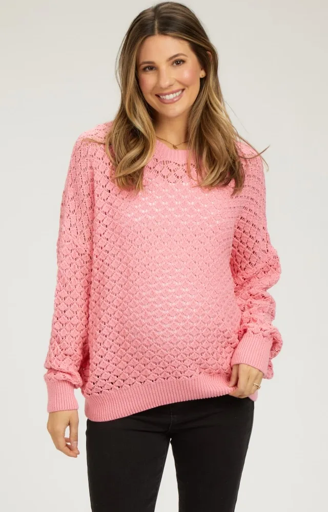 Pink Knit Long Sleeve Maternity Top