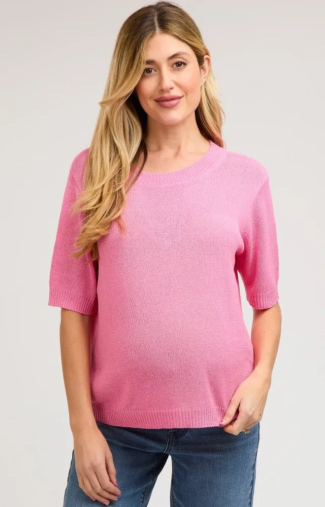 Pink Knit Short Sleeve Maternity Top