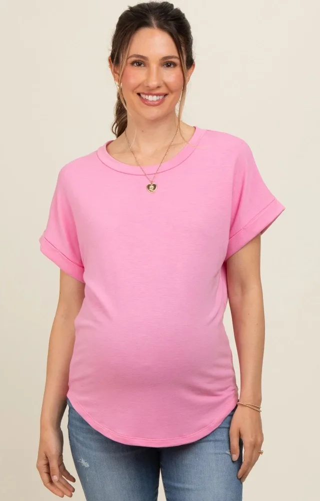 Pink Short Sleeve Terry Maternity Top