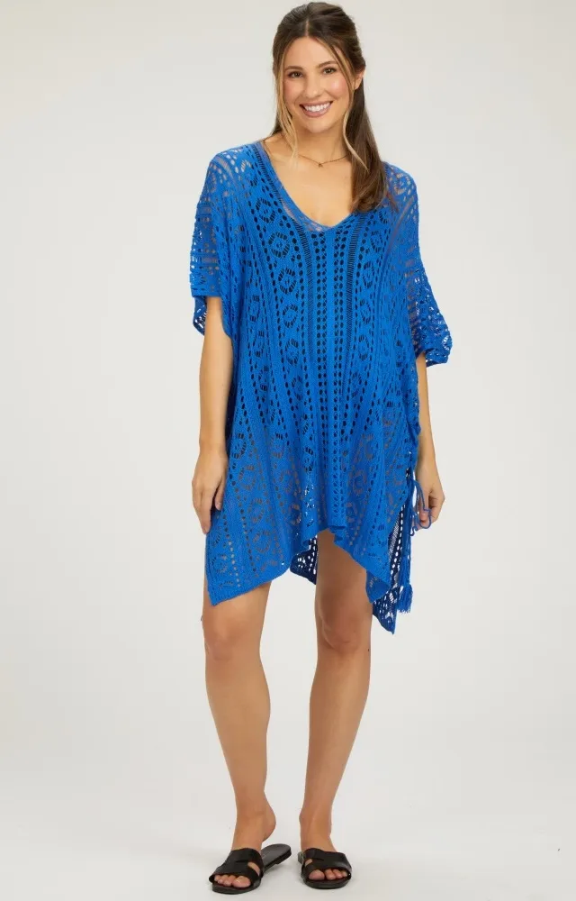 Royal Blue Crochet Knit Maternity Swim Cover Up