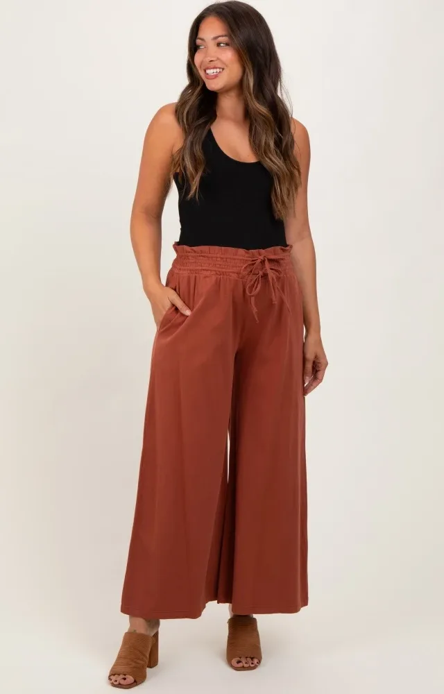 Rust Flowy Cropped Maternity Pant