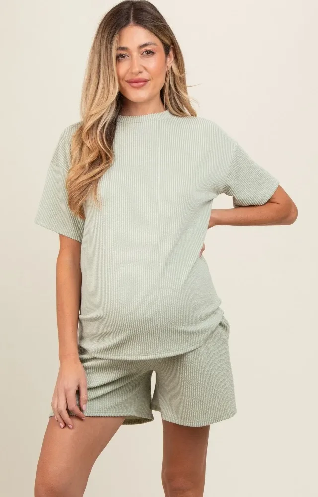 Sage Ribbed Short Sleeve Maternity Pajama Set