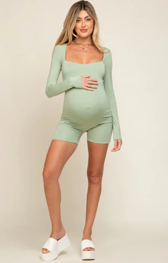 Sage Square Neck Long Sleeve Maternity Romper