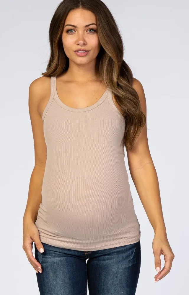 Taupe Ribbed Maternity Tank Top