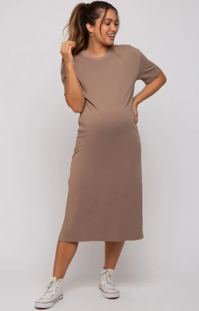 Taupe T-Shirt Maternity Midi Dress