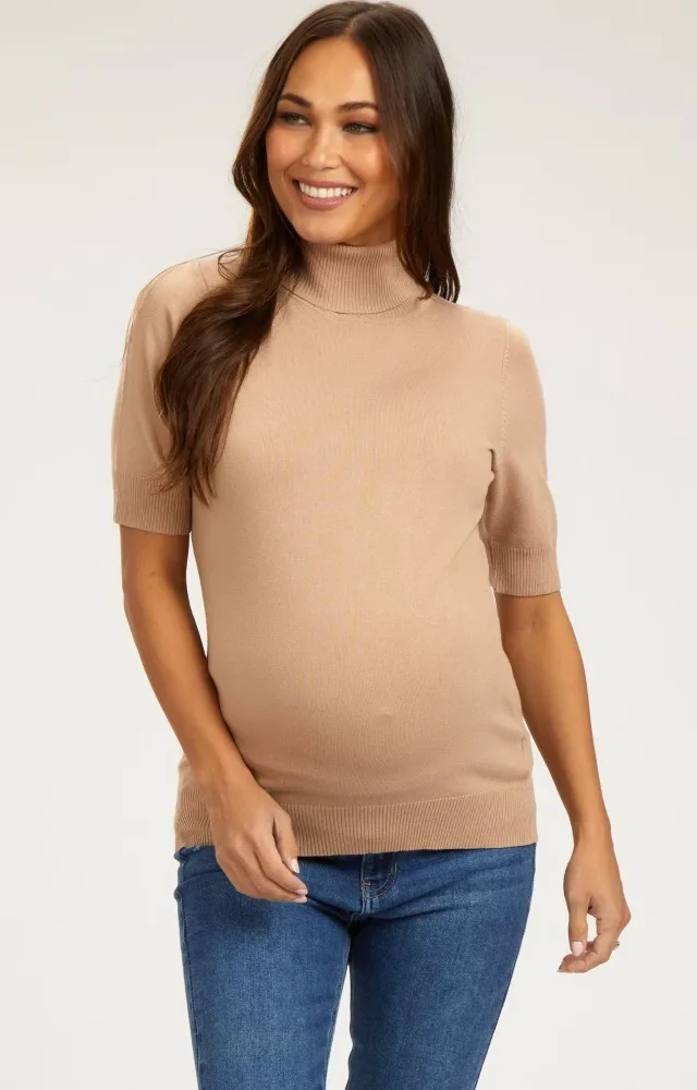 Taupe Turtleneck Maternity Knit Top