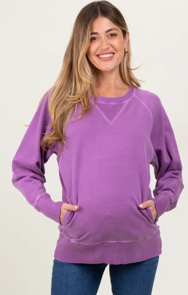 Violet Vintage Wash French Terry Maternity Pullover