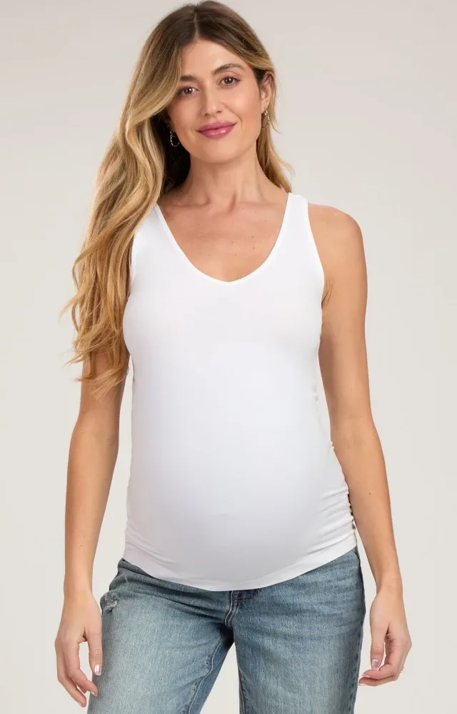 White Sleeveless Fitted Maternity Tank Top