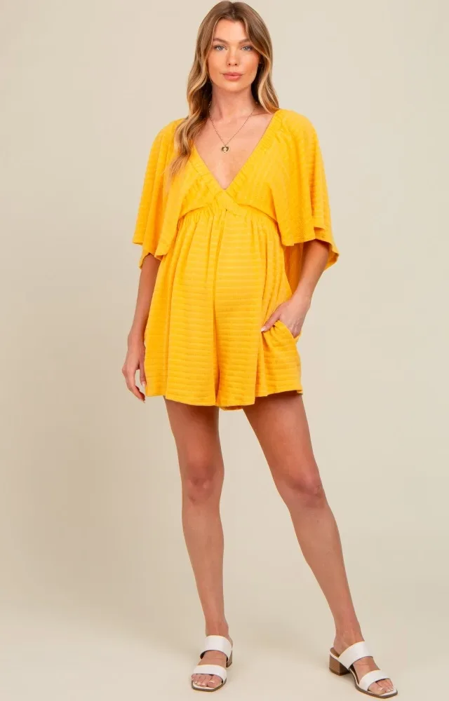 Yellow Textured Open Back Maternity Romper