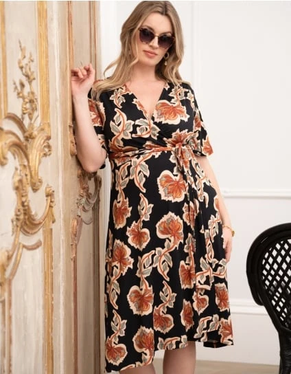 Bessina | Curve Boho Jersey Midi Wrap Maternity Dress