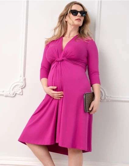 Joelle | Curve Fuchsia Pink Knot Front Maternity Dress