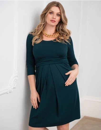 Peach | Curve Emerald Green Maternity & Nursing Dress