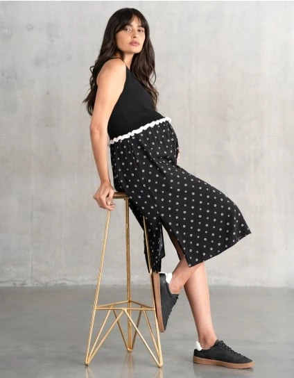 Ursula | Frill Knit Maternity And Nursing Vest Top With Woven Skirt