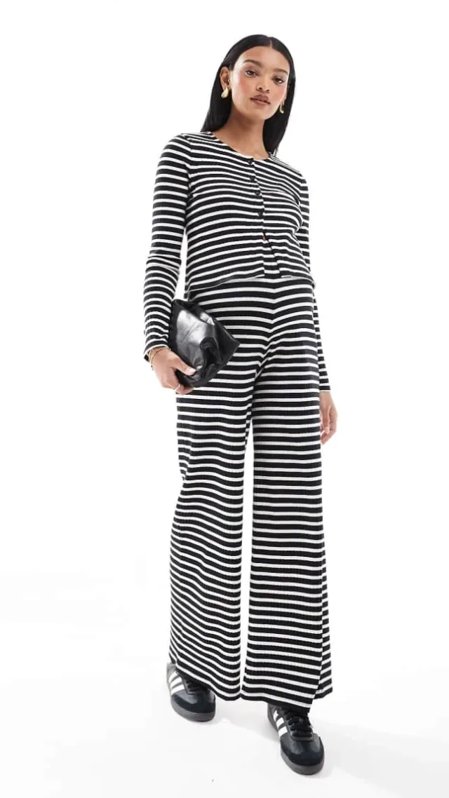 Mamalicious Maternity Button Down Jersey Cardigan In Mono Stripe - Part Of A Set