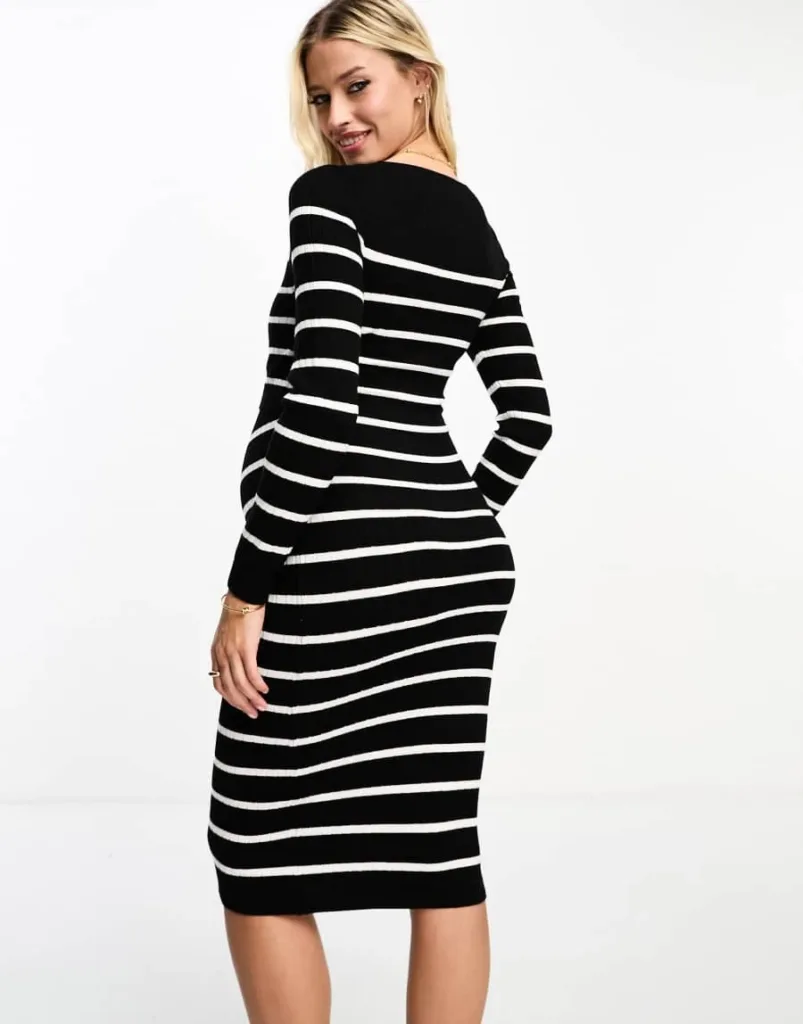 Mamalicious Maternity Double Layer Midi Dress In Black And White Stripe