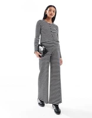 Mamalicious Maternity Jersey Stripe Cardigan And Pants Set In Monochrome