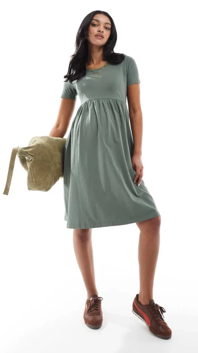 Mamalicious Maternity Mini Smock T-Shirt Dress In Khaki