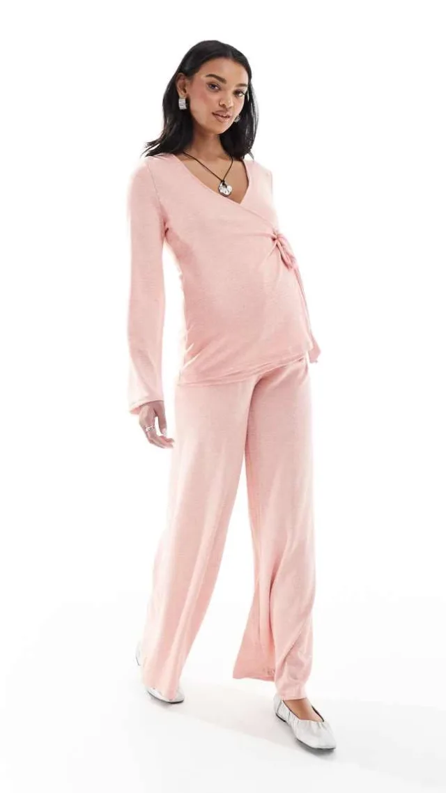 Mamalicious Maternity Slubby Jersey Wrap Top In Rose Pink - Part Of A Set