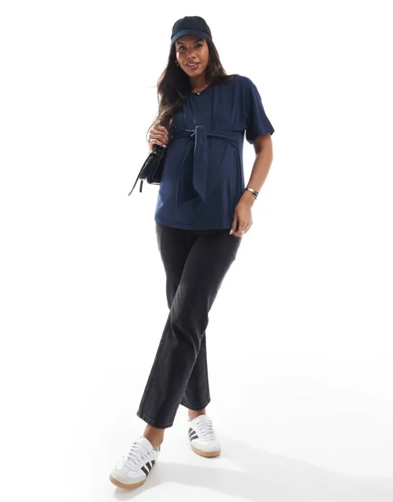 Mamalicious Maternity Tie Front T-Shirt In Navy