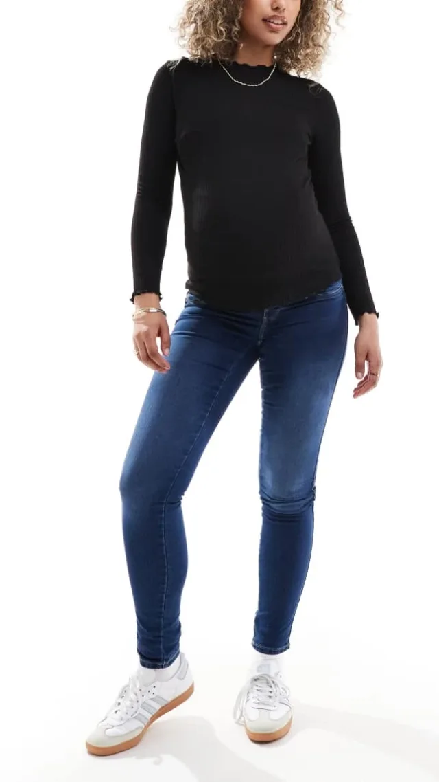 Only Maternity High Neck Lettuce Edge Top In Black