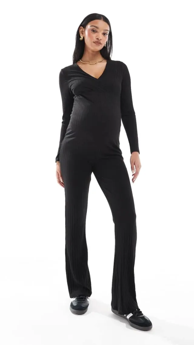 Only Maternity Long Sleeve Jersey Jumpsuit In Black