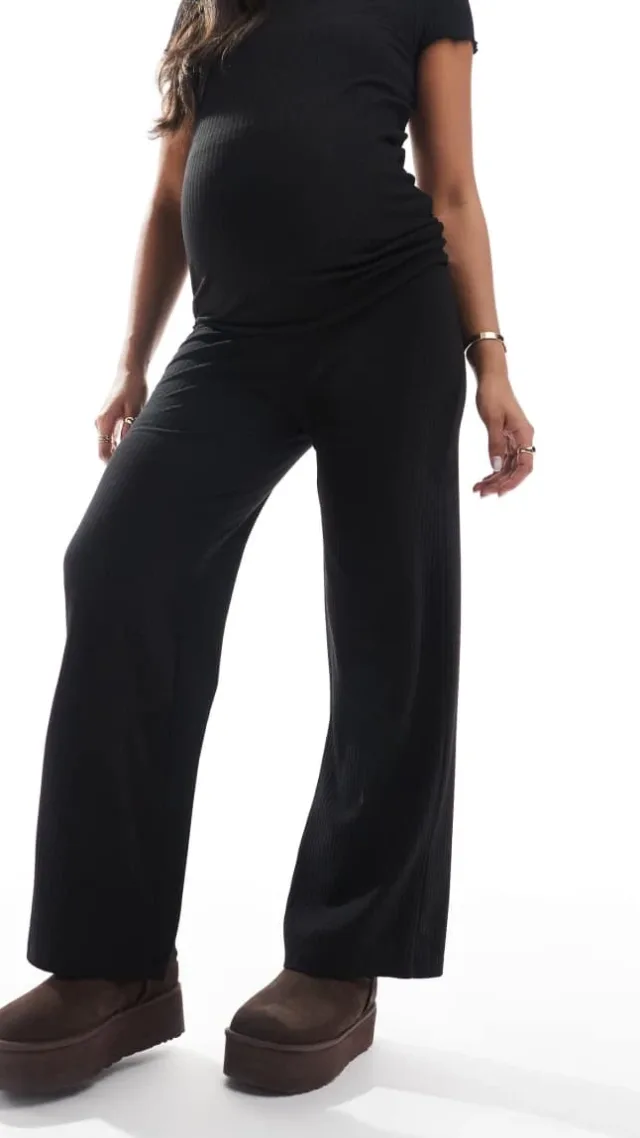 Only Maternity Wide Leg Pants In Black