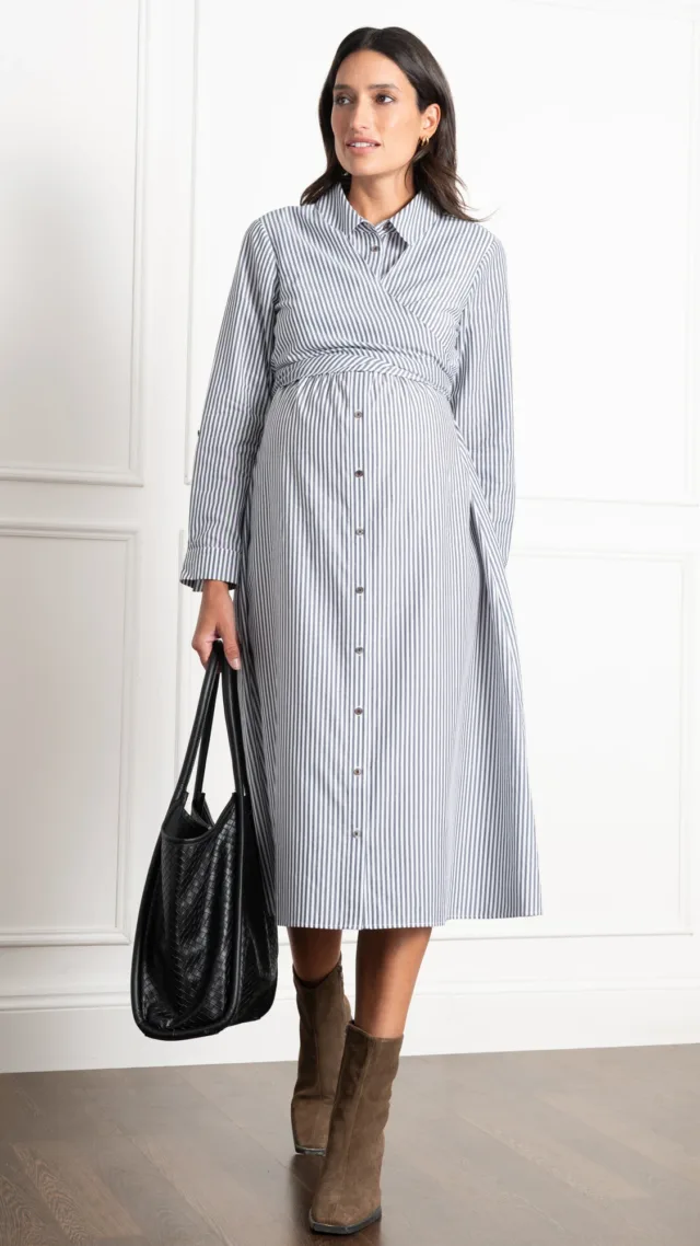 Arianna | Cotton-Blend Stripe Maternity & Nursing Shirt Dress