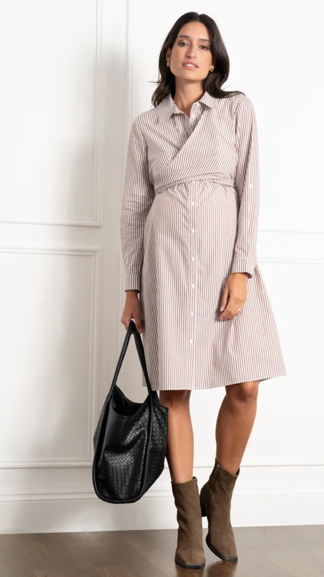 Arianne | Cotton-Blend Stripe Maternity & Nursing Shirt Dress