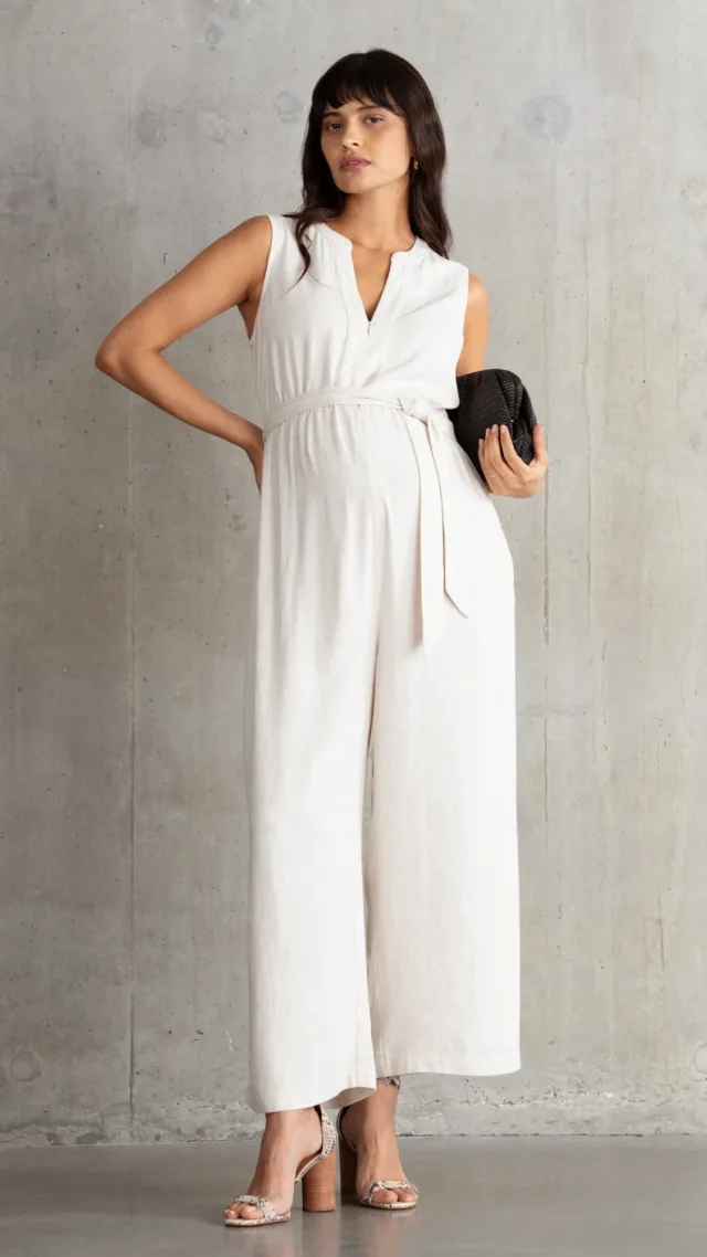 Esme | Linen Mix Zip-Front Maternity & Nursing Jumpsuit