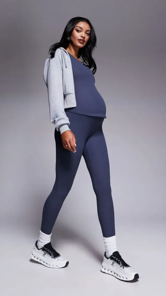 4505 Maternity Soft Touch Rib Tank Top With Inner Bra In Blue Gray