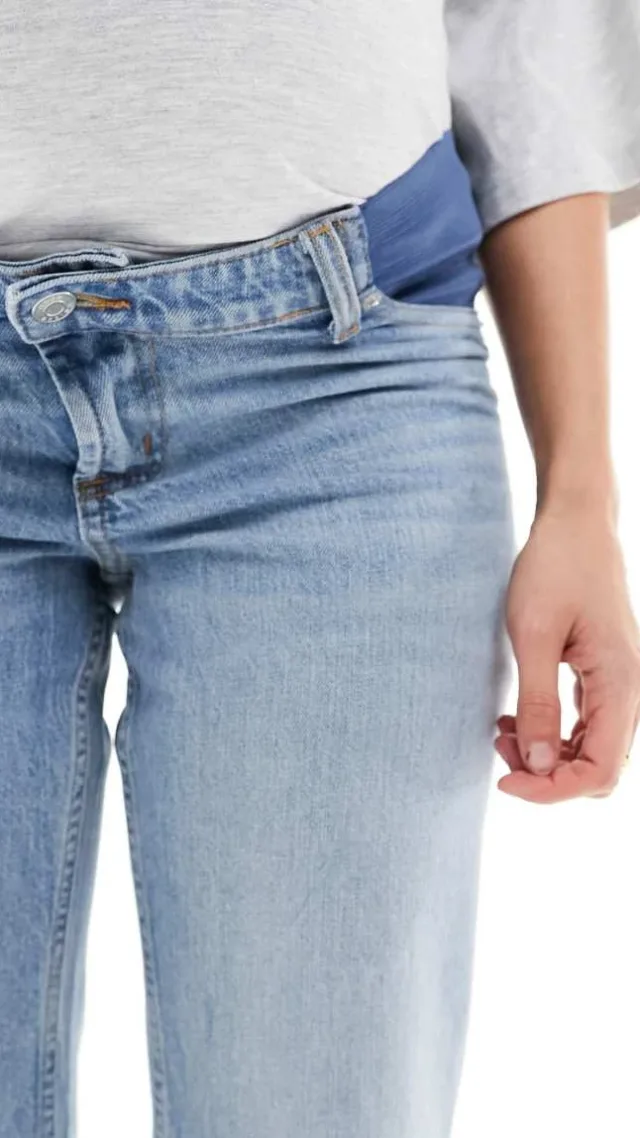 Asos Design Maternity Ankle Grazer Straight Leg Jeans In Light Mid Blue