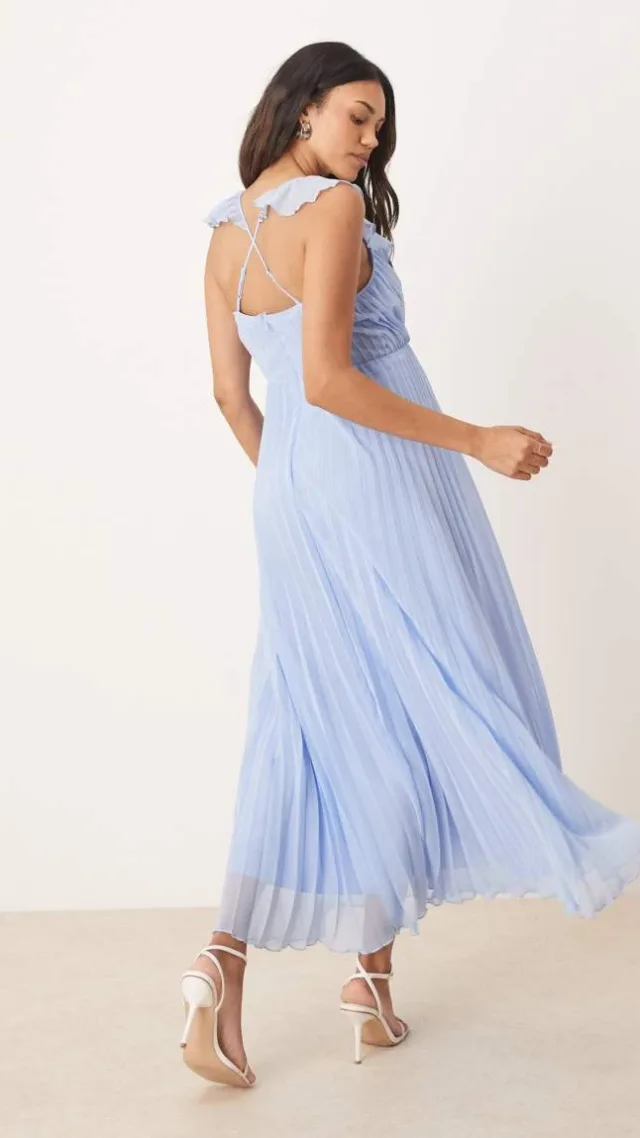 Asos Design Maternity Frill Wrap Detail Pleated Midi Dress In Baby Blue
