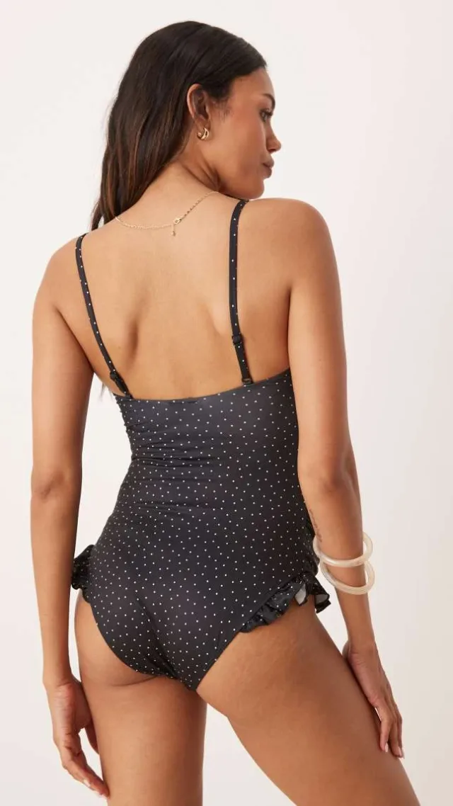 Asos Design Maternity Gerri Scoop Neck Swimsuit In Black Polka Dots