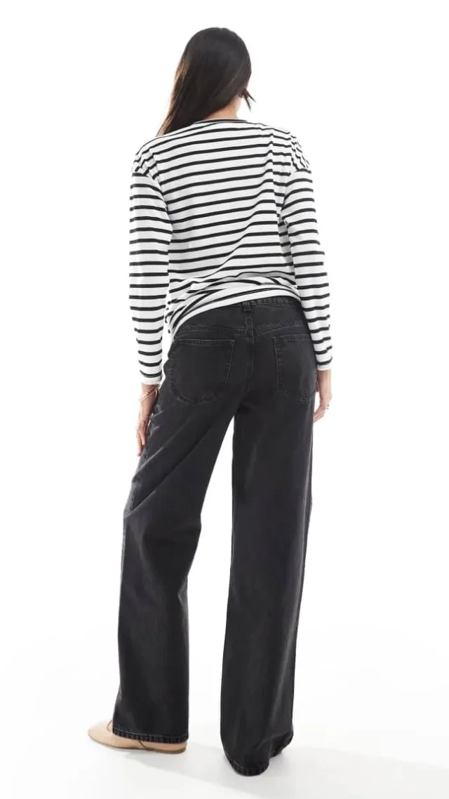 Asos Design Maternity Wide Leg Dad Jeans In Washed Black