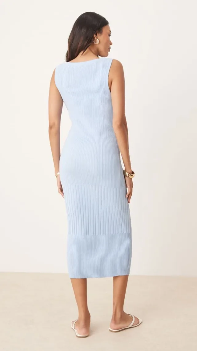 Asos Design Maternity Wide Rib Knit Slash Neck Midaxi Dress In Blue