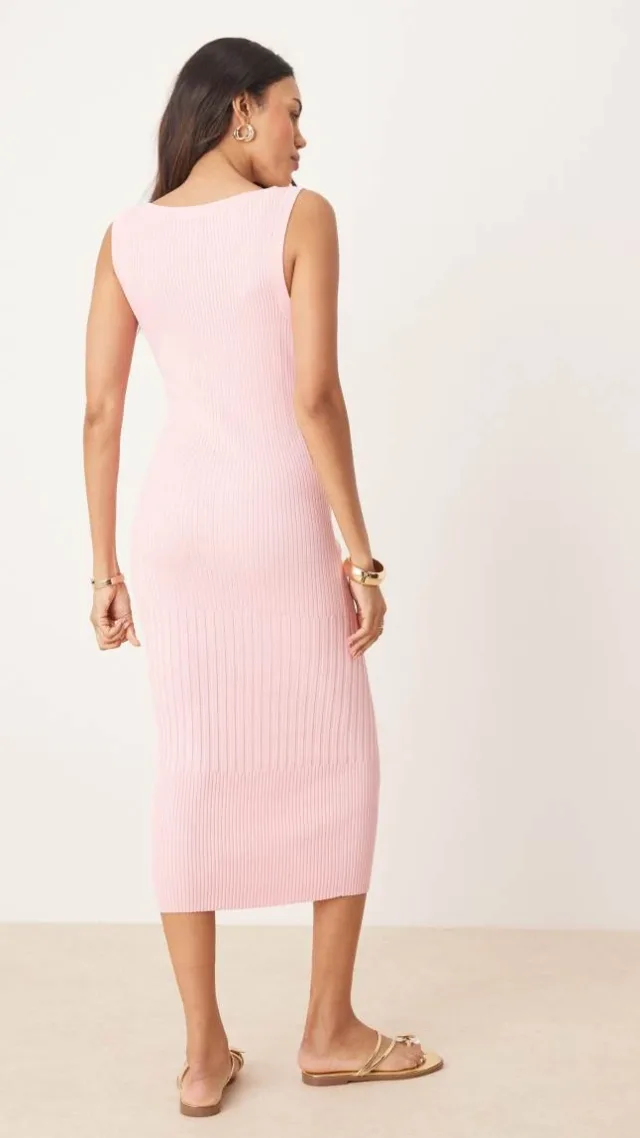 Asos Design Maternity Wide Rib Knit Slash Neck Midaxi Dress In Pink