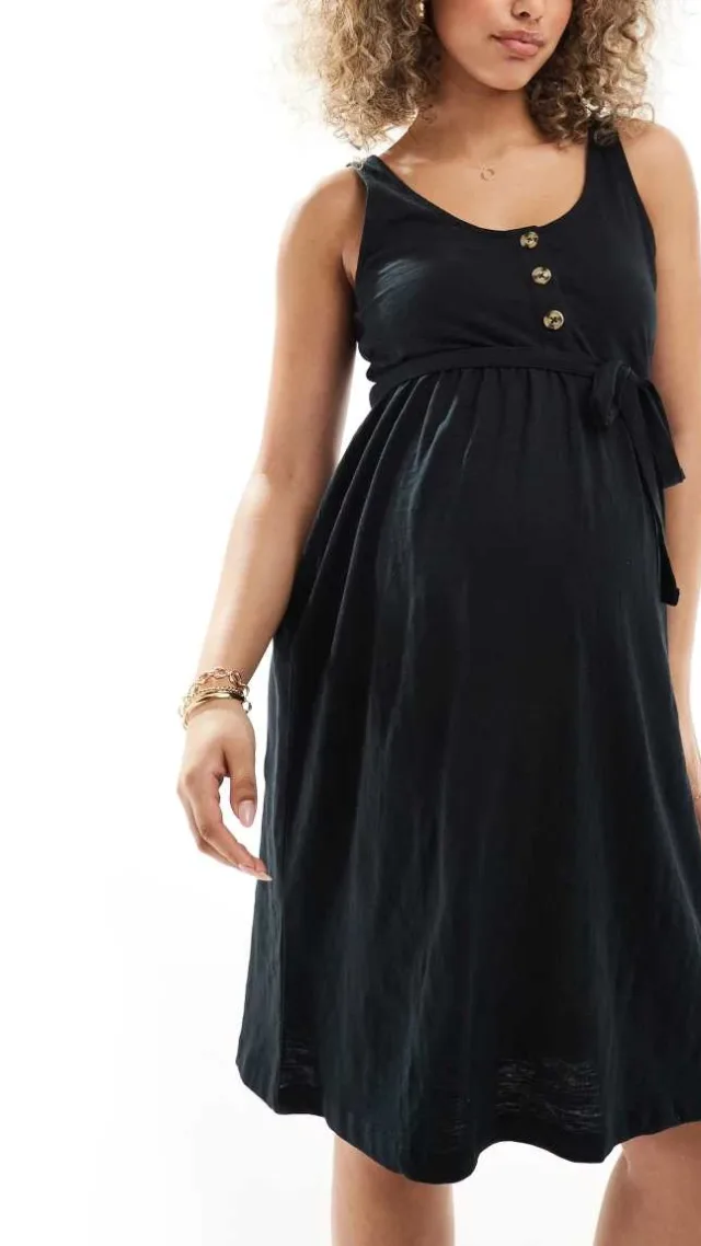 Mamalicious Maternity 2 Function Nursing Button Up Mini Sundress In Black