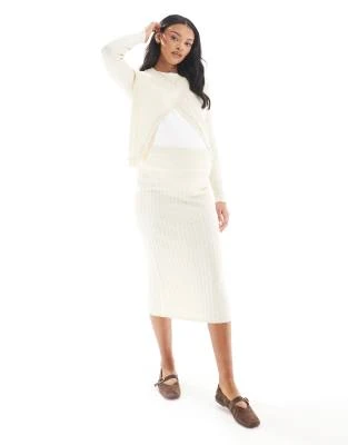 Mamalicious Maternity Cable Knit Skirt And Cardi Set In Cream