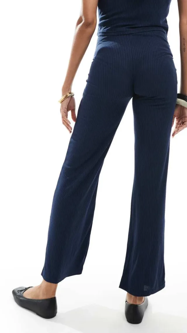 Mamalicious Maternity Over The Bump Ribbed Jersey Wide Leg Pants In Navy - Part Of A Set
