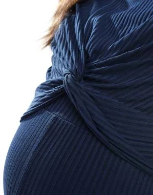 Mamalicious Maternity Ribbed Jersey Cropped T-Shirt And Wide Leg Pants Set In Navy