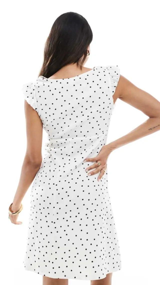 Mamalicious Maternity Ruffle Detail Jersey Knee Dress In White Polka Dot Print