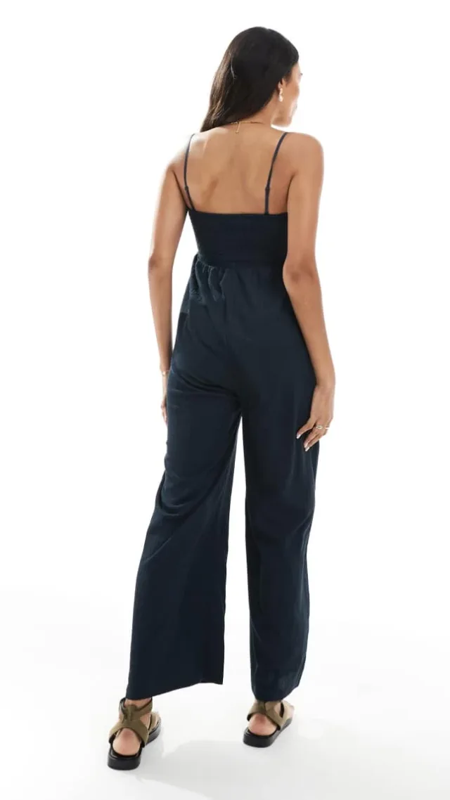 Mamalicious Wide Leg Strappy Jumpsuit In Navy