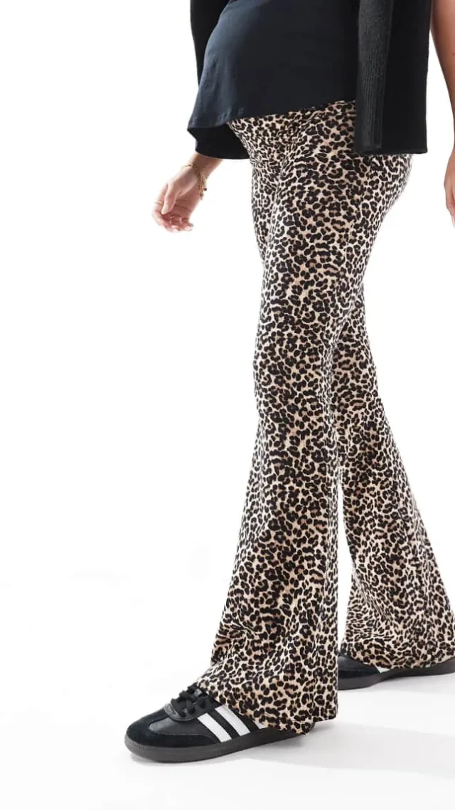 Only Maternity Flare Pants In Leopard Print