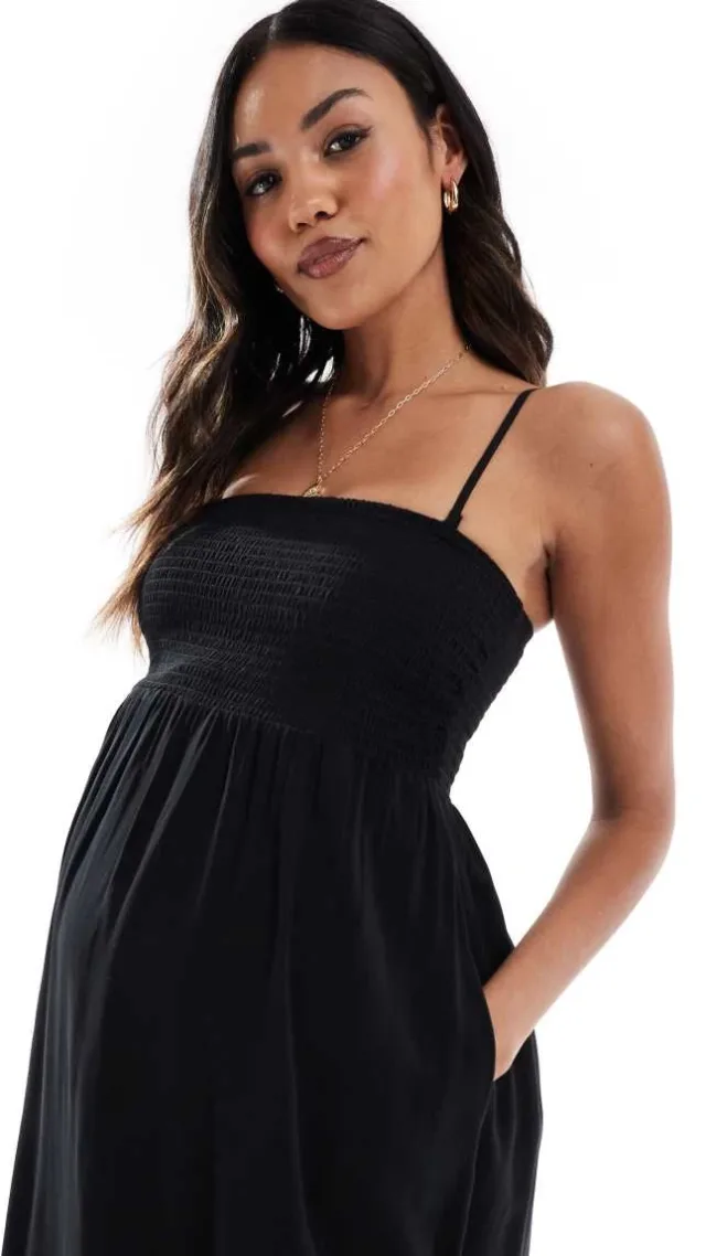 Vero Moda Maternity Easy Shirred Cami Ankle Dress In Black